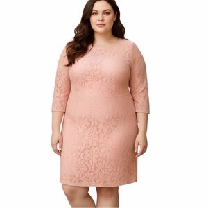 Lane Bryant Sz 24 Pink Lovely Lace Overlay BeautiCurve X Plus Dress